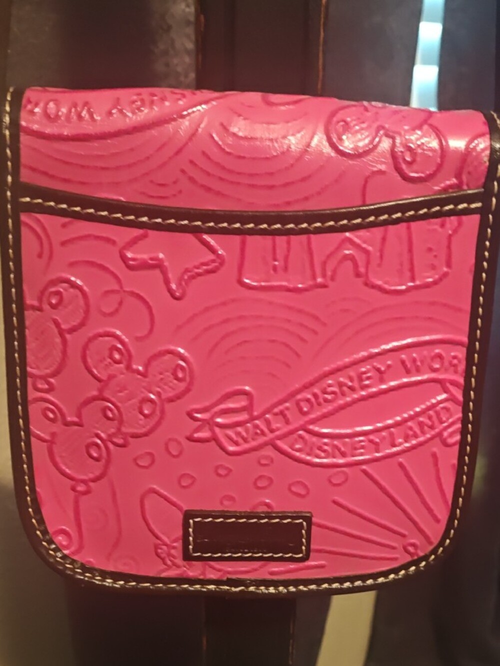 Disney Hot Pink Embossed Crossbody Bag with Brown Trim - Picture 2 of 2